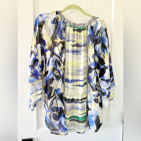 Calvin Klein Blue and Yellow Patterned Blouse - Picture 4 of 4